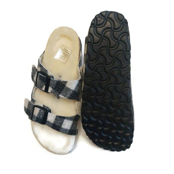Birkenstock Arizona Rivet Fur Lined Wool Sandals Womens Size 5 Plaid White EU 36 - Picture 8 of 10
